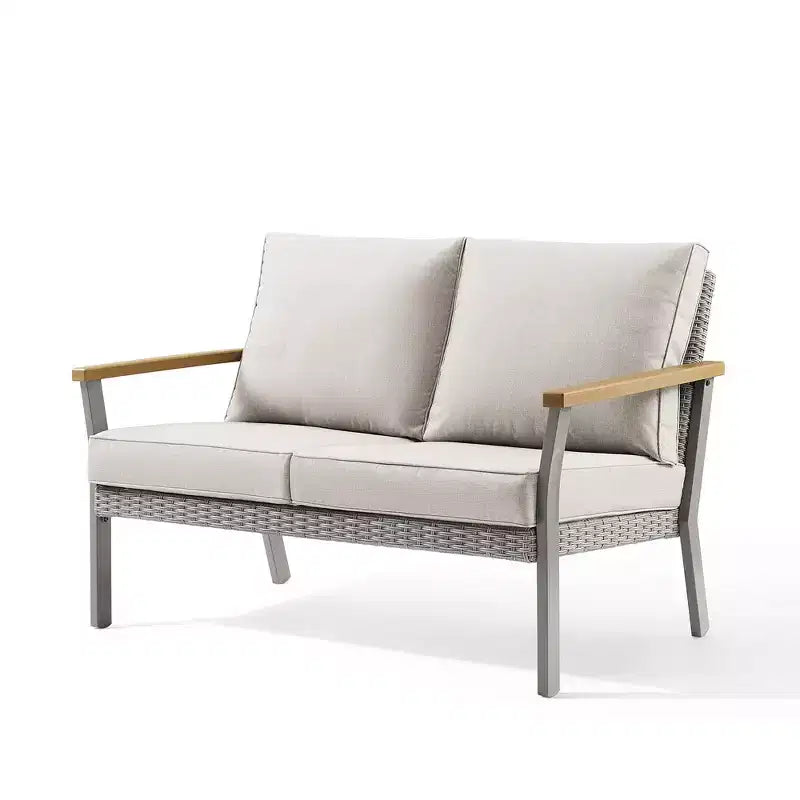 SONGMICS HOME Collezione Sencillo - Divanetto, Divano a 2 Posti, Poltrona, Poltrona da Patio, con Braccioli in Finto Legno, Grigio e Beige
