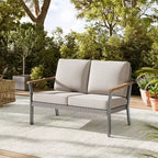 SONGMICS HOME Collezione Sencillo - Divanetto, Divano a 2 Posti, Poltrona, Poltrona da Patio, con Braccioli in Finto Legno, Grigio e Beige