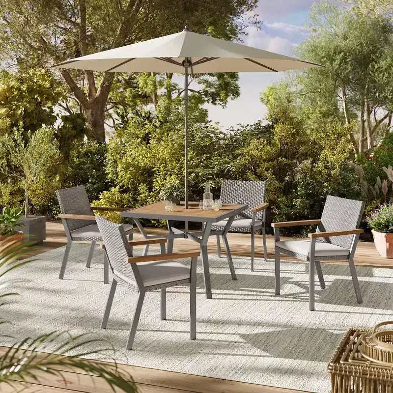SONGMICS HOME Sencillo Collection - Dining Chair, Armchair, Patio Chair, with Faux Wood Armrests, Modern and Transitional Style,Gray and Beige