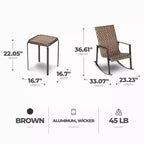 Four Seasons Courtyard Bayside 3 Piece All Weather Outdoor Wicker Woven Chat Furniture Set with 2 Rocking Chairs and Table, Brown