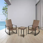 Four Seasons Courtyard Bayside 3 Piece All Weather Outdoor Wicker Woven Chat Furniture Set with 2 Rocking Chairs and Table, Brown