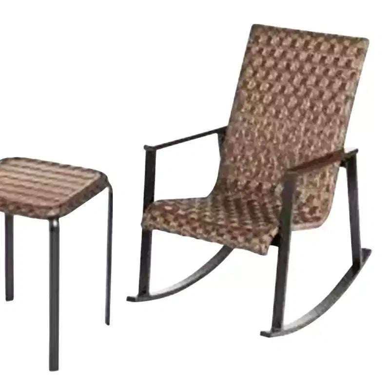 Four Seasons Courtyard Bayside 3 Piece All Weather Outdoor Wicker Woven Chat Furniture Set with 2 Rocking Chairs and Table, Brown