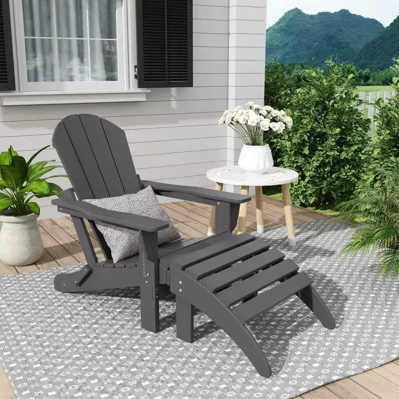 WestinTrends Malibu HDPE Outdoor Patio Folding Poly Adirondack Chair with Ottoman (2-Piece Set)