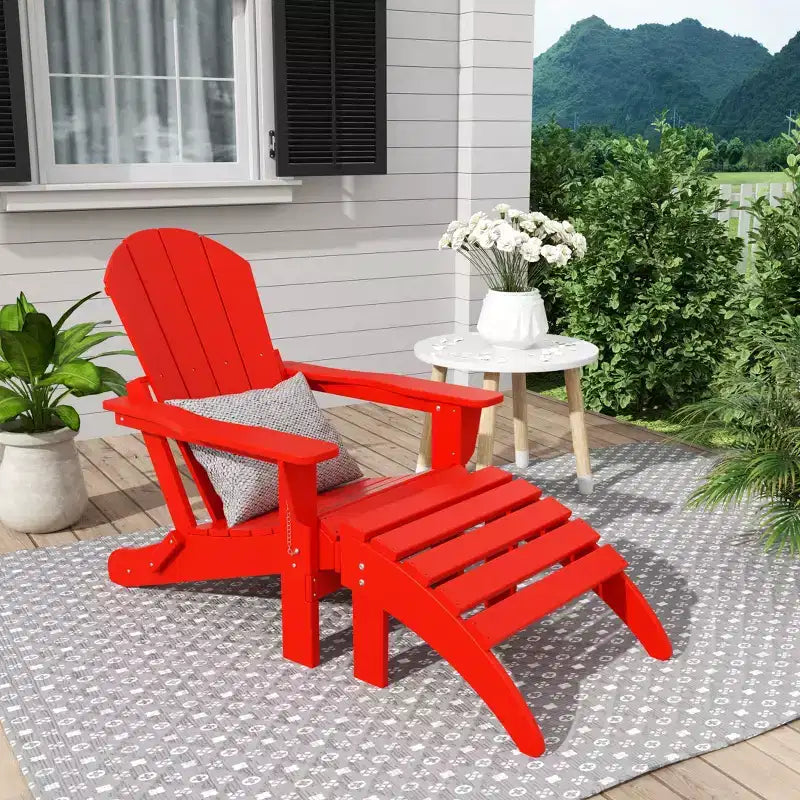 WestinTrends Malibu HDPE Outdoor Patio Folding Poly Adirondack Chair with Ottoman (2-Piece Set)