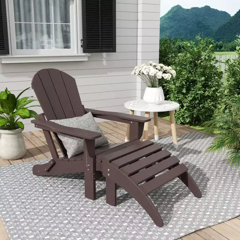 WestinTrends Malibu HDPE Outdoor Patio Folding Poly Adirondack Chair with Ottoman (2-Piece Set)