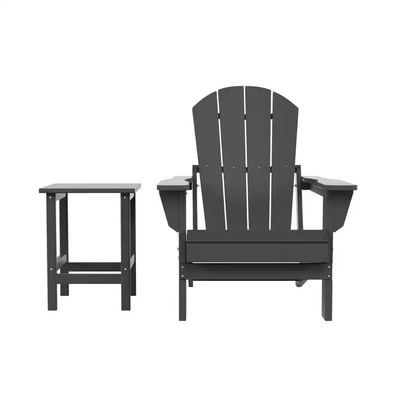 WestinTrends Malibu HDPE Outdoor Patio Folding Poly Adirondack Chair with Side Table (2-Piece Set)