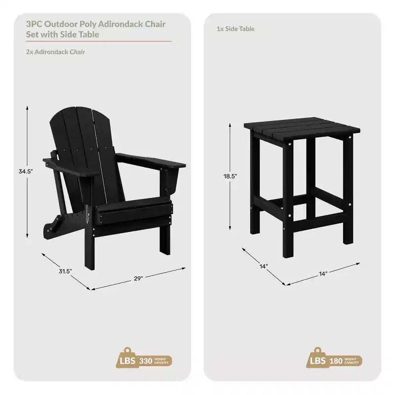 WestinTrends Malibu HDPE Outdoor Patio Folding Poly Adirondack Conversation Set (3-Piece)