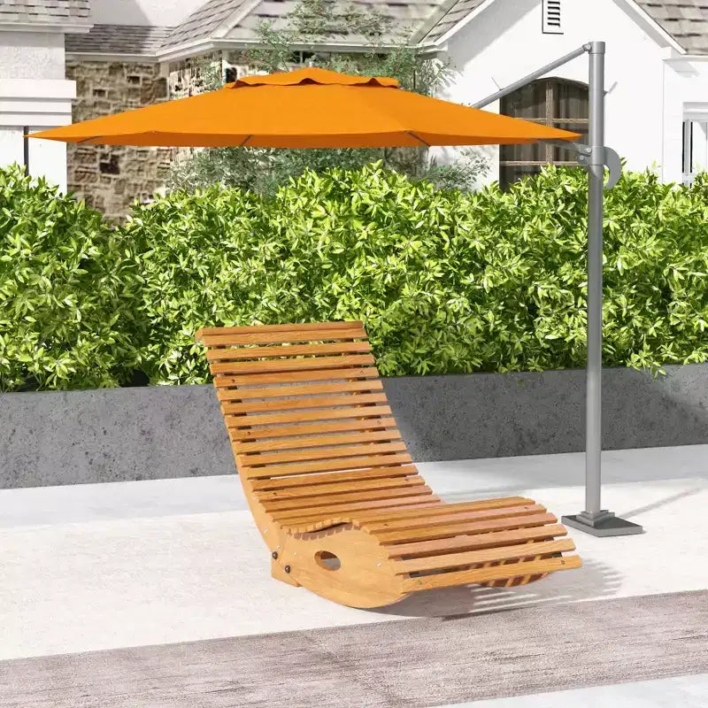 Outsunny Slatted Seat Outdoor Rocking Chair, Wooden Rocking Chair, Light Brown