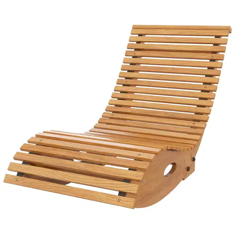 Outsunny Slatted Seat Outdoor Rocking Chair, Wooden Rocking Chair, Light Brown
