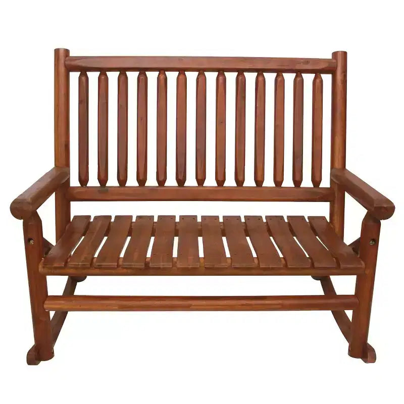 Leigh Country Double Porch Rocking Chair with Curved Seat Slats, Wide Seat, and Stained Finish for Lawn, Garden, and Patio Spaces, Honey