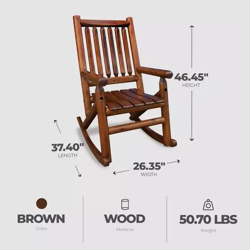 Leigh Country Porch Rocking Chair with Z Frame Design, Clear Coat of Varnish, and Contoured Seating for Patio Rocking Chairs, Brown