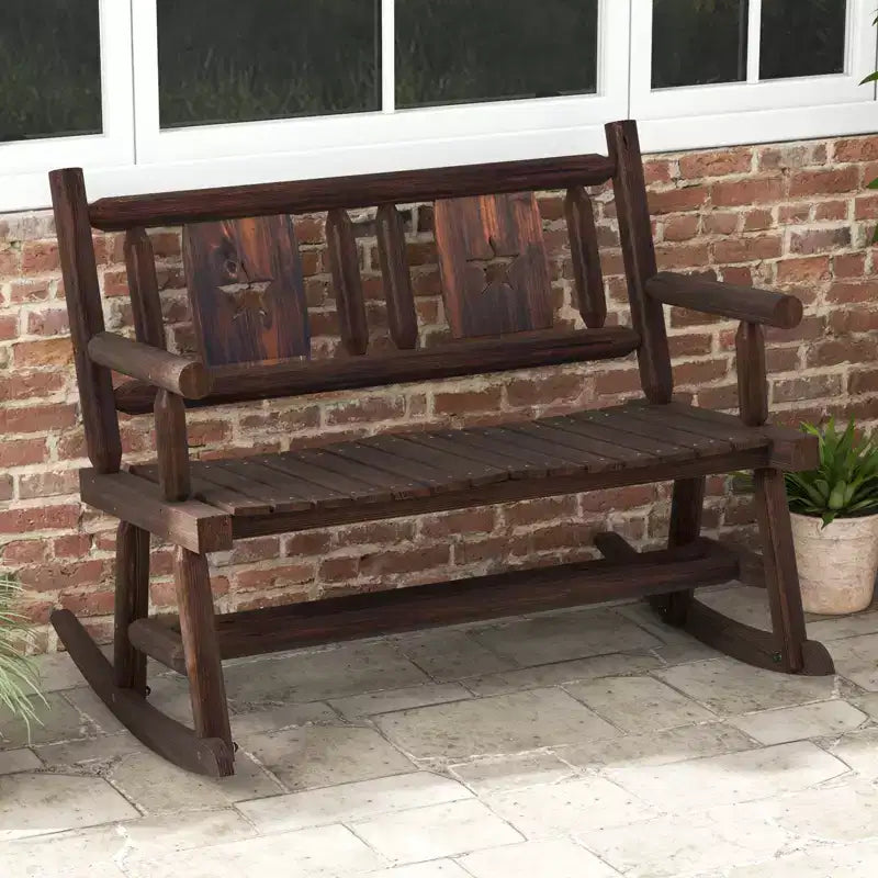 Costway 1/2 PEZZI Panca Dondolo da Giardino in Legno Carbonizzato Sedia a Dondolo Doppia con Seduta Ergonomica Rustico