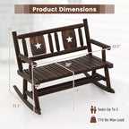 Costway 1/2 PEZZI Panca Dondolo da Giardino in Legno Carbonizzato Sedia a Dondolo Doppia con Seduta Ergonomica Rustico