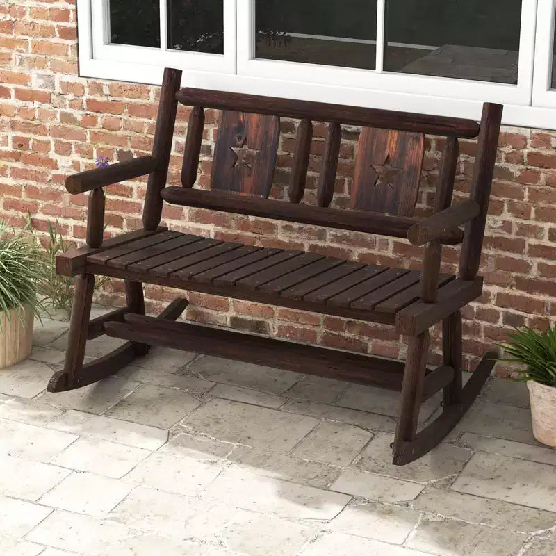 Costway 1/2 PEZZI Panca Dondolo da Giardino in Legno Carbonizzato Sedia a Dondolo Doppia con Seduta Ergonomica Rustico