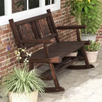 Costway 1/2 PEZZI Panca Dondolo da Giardino in Legno Carbonizzato Sedia a Dondolo Doppia con Seduta Ergonomica Rustico