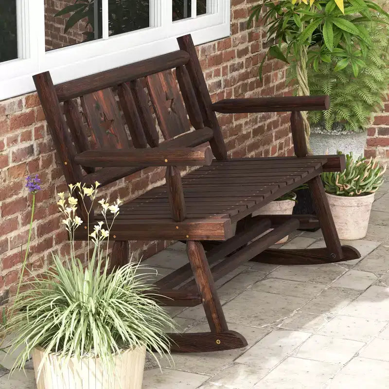 Costway 1/2 PEZZI Panca Dondolo da Giardino in Legno Carbonizzato Sedia a Dondolo Doppia con Seduta Ergonomica Rustico