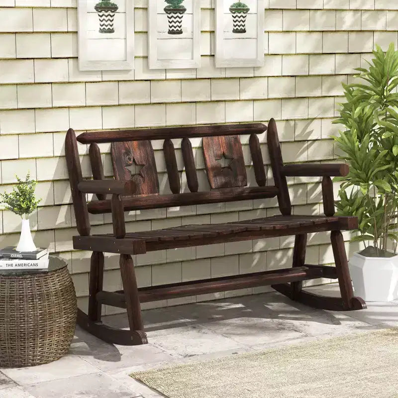 Costway 1/2 PEZZI Panca Dondolo da Giardino in Legno Carbonizzato Sedia a Dondolo Doppia con Seduta Ergonomica Rustico