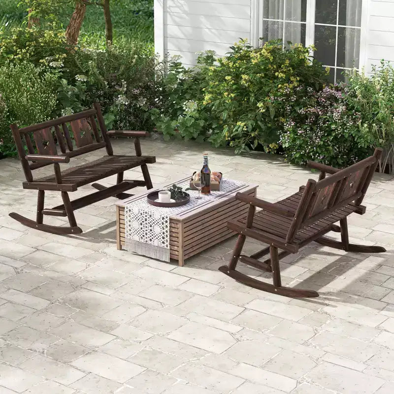 Costway 1/2 PEZZI Panca Dondolo da Giardino in Legno Carbonizzato Sedia a Dondolo Doppia con Seduta Ergonomica Rustico