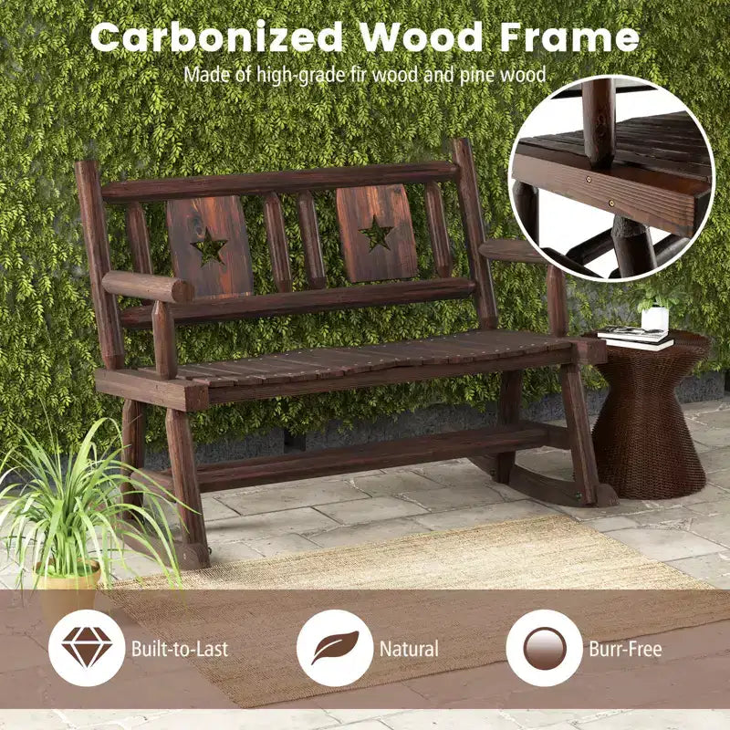 Costway 1/2 PEZZI Panca Dondolo da Giardino in Legno Carbonizzato Sedia a Dondolo Doppia con Seduta Ergonomica Rustico