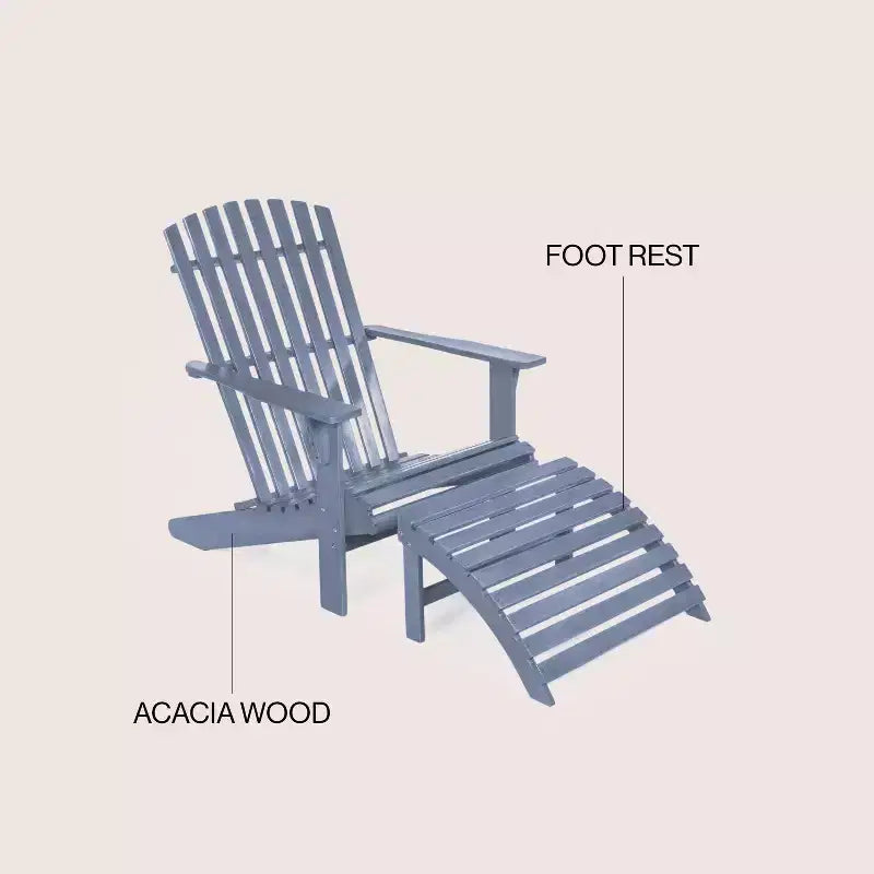 Saranac 2-Piece Traditional Rustic Acacia Wood Adirondack Chair with Detachable Ottoman- JONATHAN Y