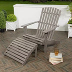 Saranac 2-Piece Traditional Rustic Acacia Wood Adirondack Chair with Detachable Ottoman- JONATHAN Y