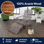 Saranac 2-Piece Traditional Rustic Acacia Wood Adirondack Chair with Detachable Ottoman- JONATHAN Y