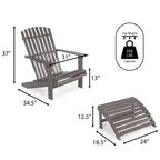 Saranac 2-Piece Traditional Rustic Acacia Wood Adirondack Chair with Detachable Ottoman- JONATHAN Y