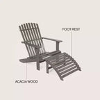 Saranac 2-Piece Traditional Rustic Acacia Wood Adirondack Chair with Detachable Ottoman- JONATHAN Y