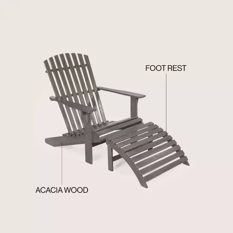 Saranac 2-Piece Traditional Rustic Acacia Wood Adirondack Chair with Detachable Ottoman- JONATHAN Y