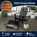 Saranac 2-Piece Traditional Rustic Acacia Wood Adirondack Chair with Detachable Ottoman- JONATHAN Y
