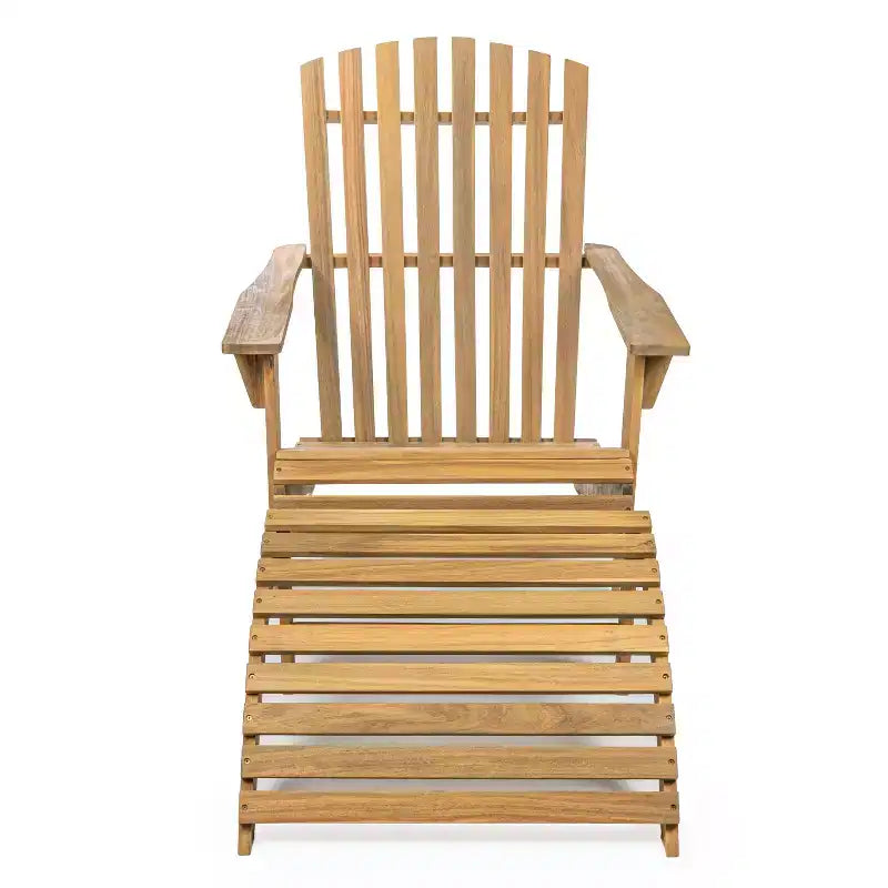 Saranac 2-Piece Traditional Rustic Acacia Wood Adirondack Chair with Detachable Ottoman- JONATHAN Y