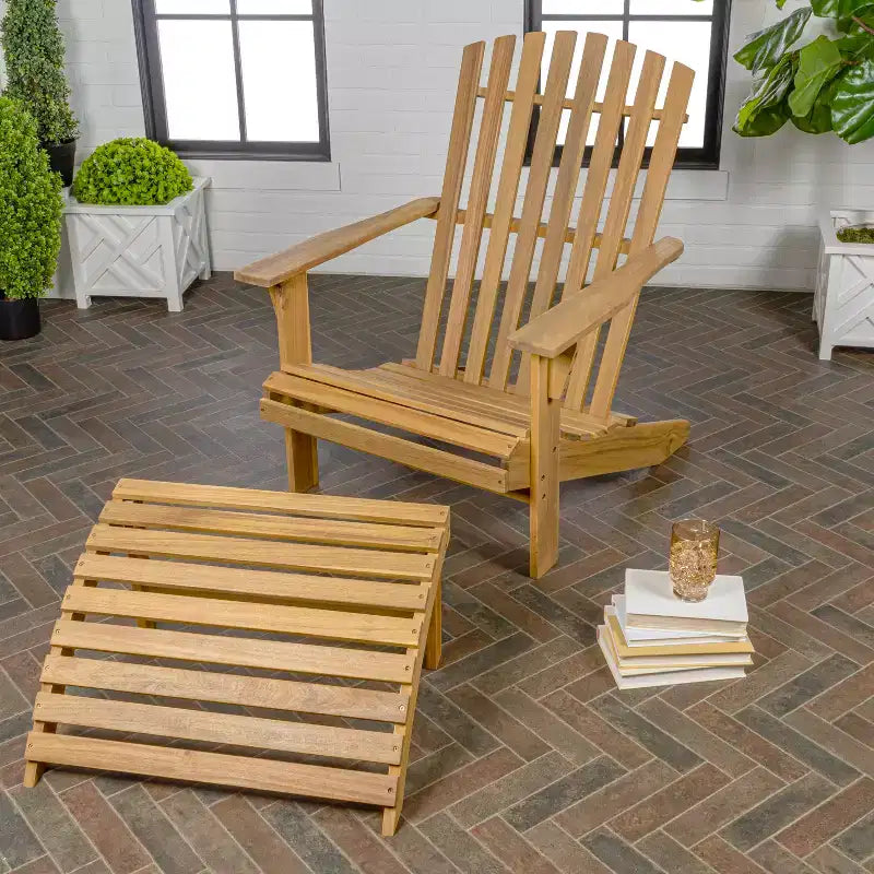 Saranac 2-Piece Traditional Rustic Acacia Wood Adirondack Chair with Detachable Ottoman- JONATHAN Y