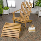 Saranac 2-Piece Traditional Rustic Acacia Wood Adirondack Chair with Detachable Ottoman- JONATHAN Y