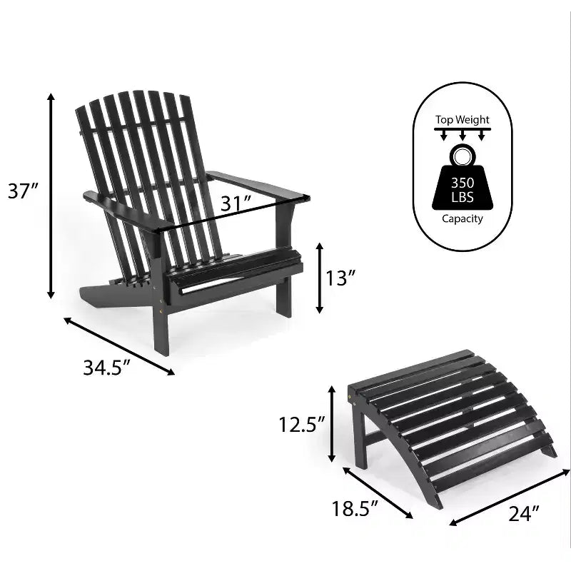Saranac 2-Piece Traditional Rustic Acacia Wood Adirondack Chair with Detachable Ottoman- JONATHAN Y