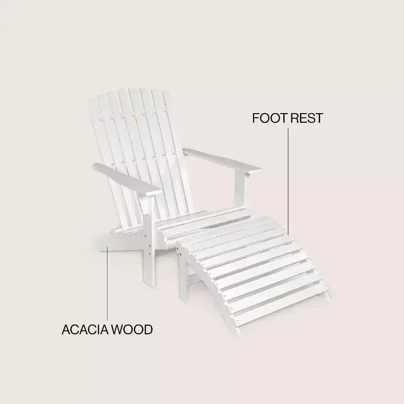 Saranac 2-Piece Traditional Rustic Acacia Wood Adirondack Chair with Detachable Ottoman- JONATHAN Y
