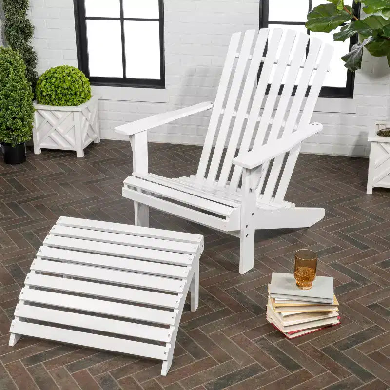 Saranac 2-Piece Traditional Rustic Acacia Wood Adirondack Chair with Detachable Ottoman- JONATHAN Y