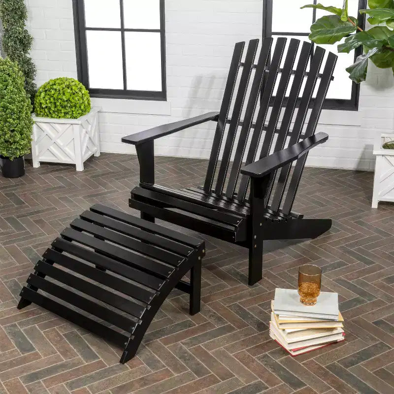 Saranac 2-Piece Traditional Rustic Acacia Wood Adirondack Chair with Detachable Ottoman- JONATHAN Y