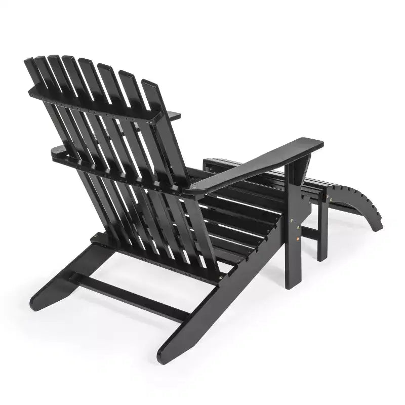 Saranac 2-Piece Traditional Rustic Acacia Wood Adirondack Chair with Detachable Ottoman- JONATHAN Y