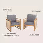 Gable Mid-Century Modern Roped Acacia Wood Outdoor Patio Chair with Cushions (Set of 2) - JONATHAN Y