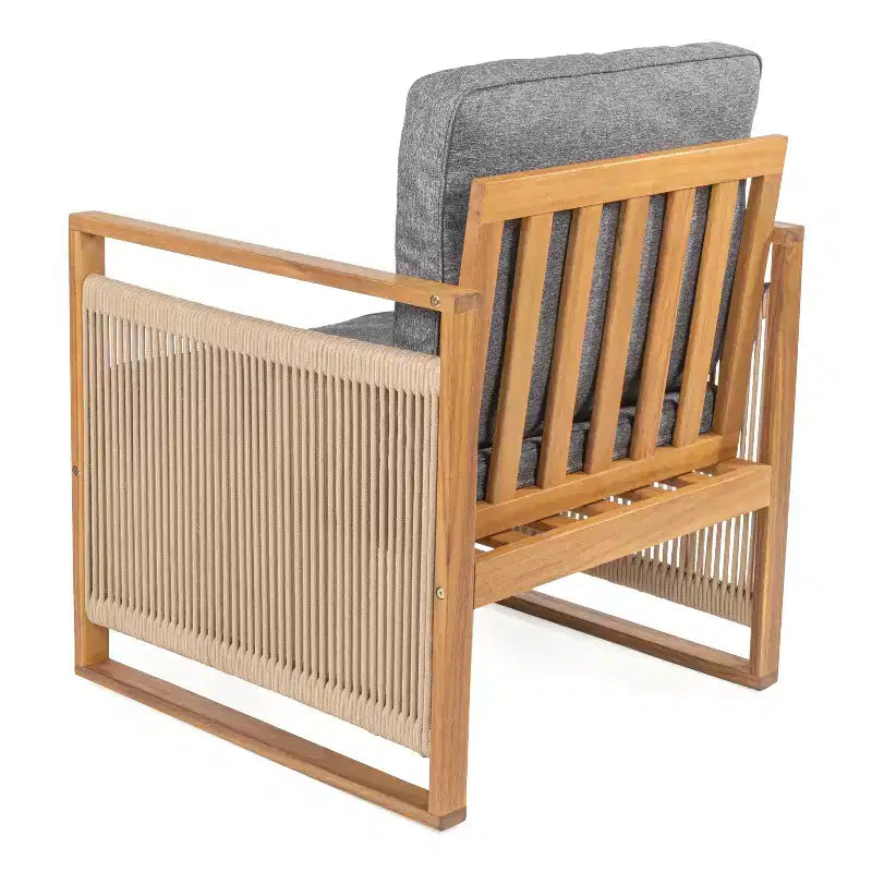 Gable Mid-Century Modern Roped Acacia Wood Outdoor Patio Chair with Cushions (Set of 2) - JONATHAN Y