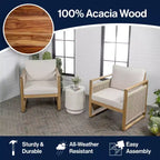 Gable Mid-Century Modern Roped Acacia Wood Outdoor Patio Chair with Cushions (Set of 2) - JONATHAN Y