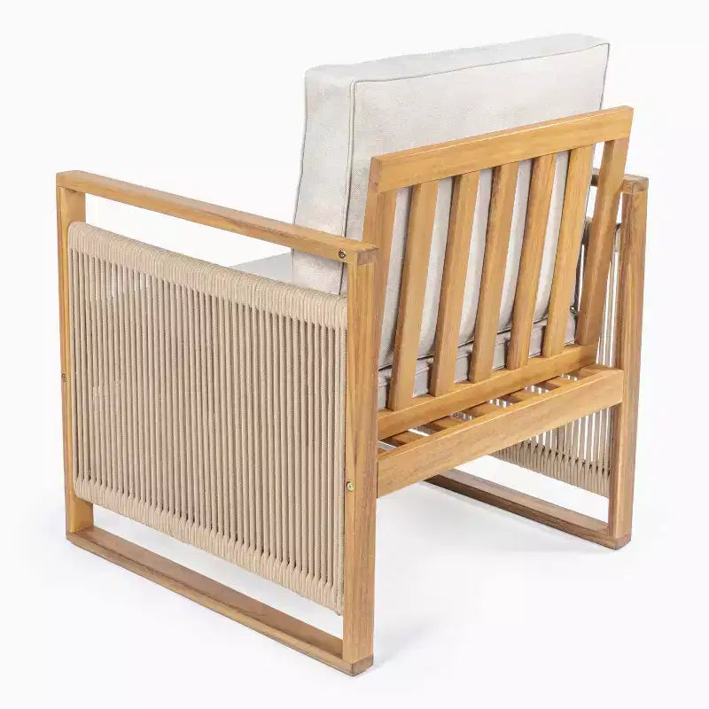 Gable Mid-Century Modern Roped Acacia Wood Outdoor Patio Chair with Cushions (Set of 2) - JONATHAN Y