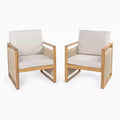 Gable Mid-Century Modern Roped Acacia Wood Outdoor Patio Chair with Cushions (Set of 2) - JONATHAN Y