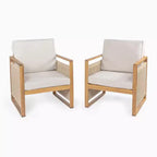 Gable Mid-Century Modern Roped Acacia Wood Outdoor Patio Chair with Cushions (Set of 2) - JONATHAN Y