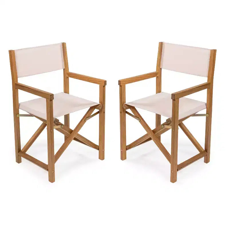 Cukor Classic Vintage Outdoor Acacia Wood Folding Director Chair with Canvas Seat (Set of 2) - JONATHAN Y