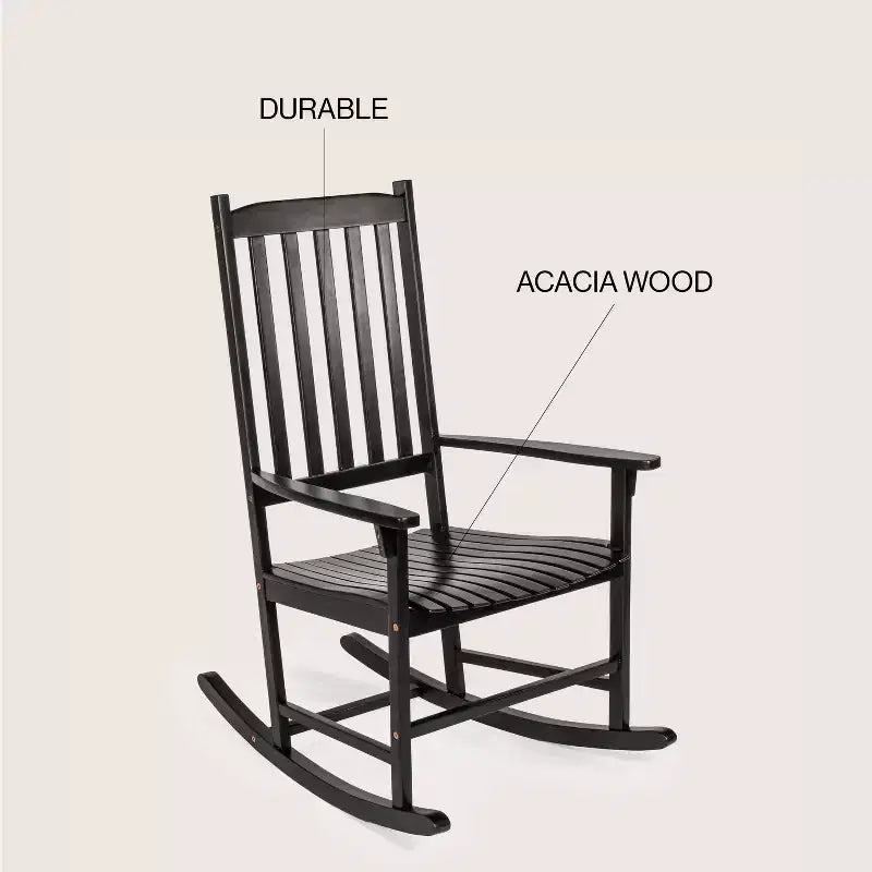 Seagrove Farmhouse Classic Slat-Back 350-LBS Support Acacia Wood Outdoor Rocking Chair- JONATHAN Y