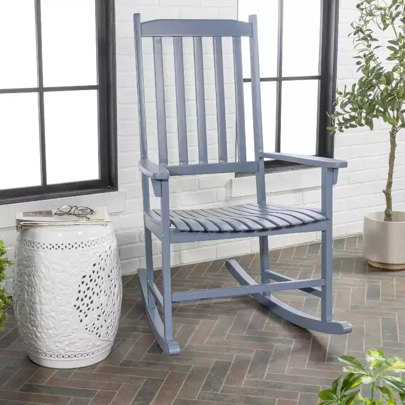 Seagrove Farmhouse Classic Slat-Back 350-LBS Support Acacia Wood Outdoor Rocking Chair- JONATHAN Y