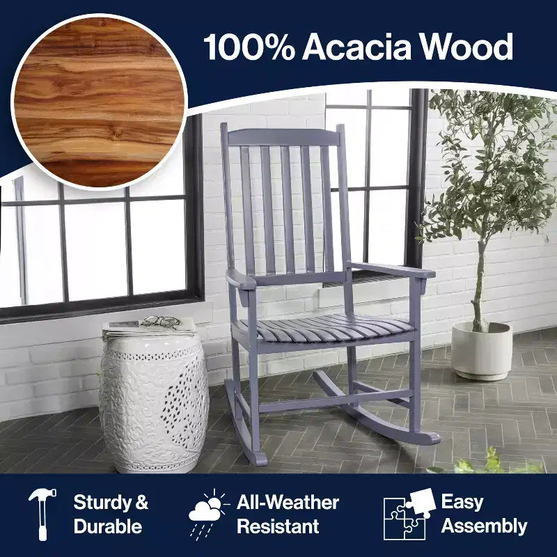 Seagrove Farmhouse Classic Slat-Back 350-LBS Support Acacia Wood Outdoor Rocking Chair- JONATHAN Y