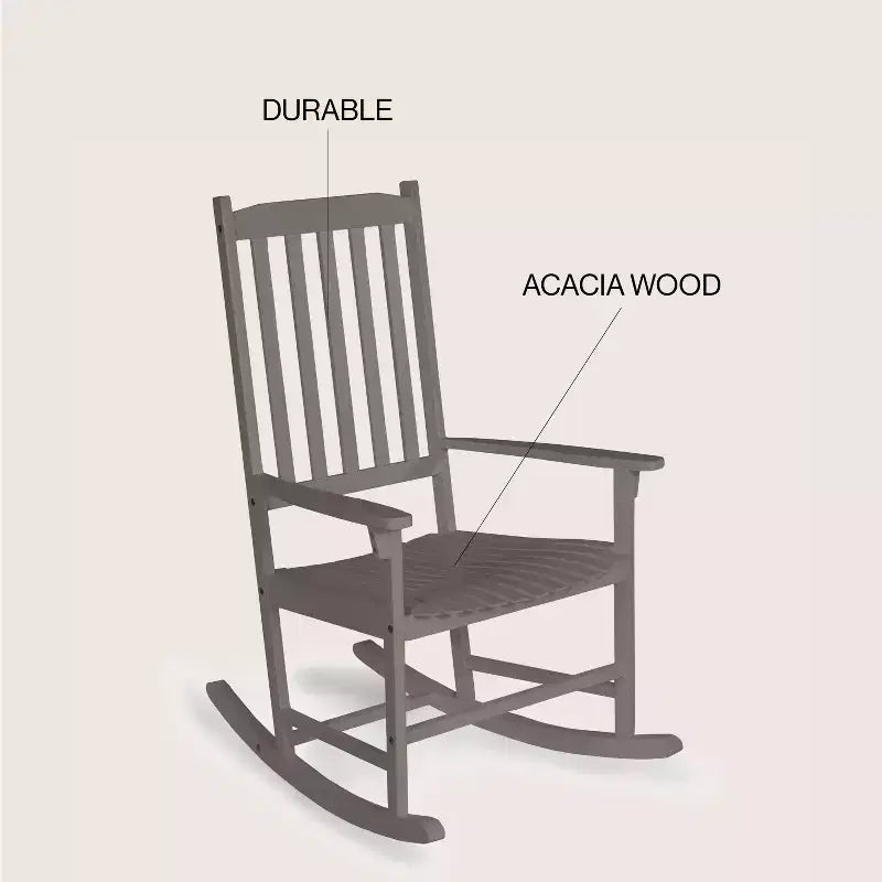 Seagrove Farmhouse Classic Slat-Back 350-LBS Support Acacia Wood Outdoor Rocking Chair- JONATHAN Y