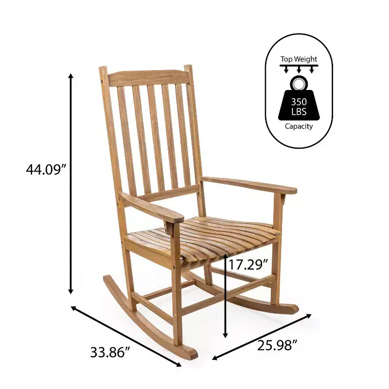 Seagrove Farmhouse Classic Slat-Back 350-LBS Support Acacia Wood Outdoor Rocking Chair- JONATHAN Y